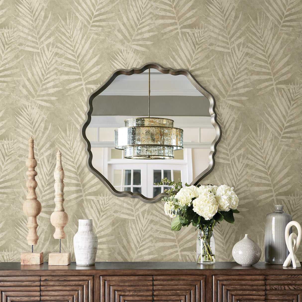 York Amador Pewter Palm Wallpaper