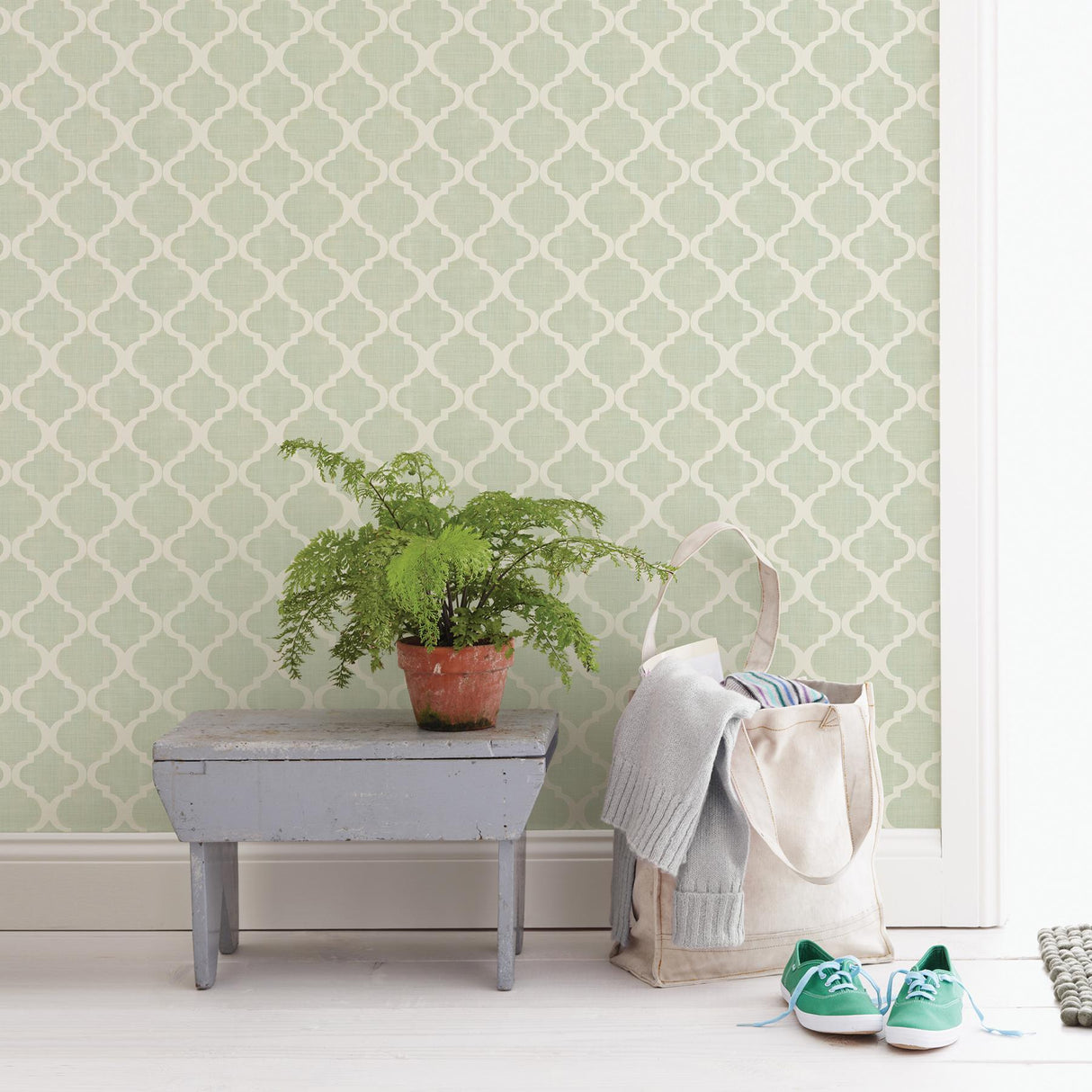 York Watercolor Sage Quatrefoil Wallpaper