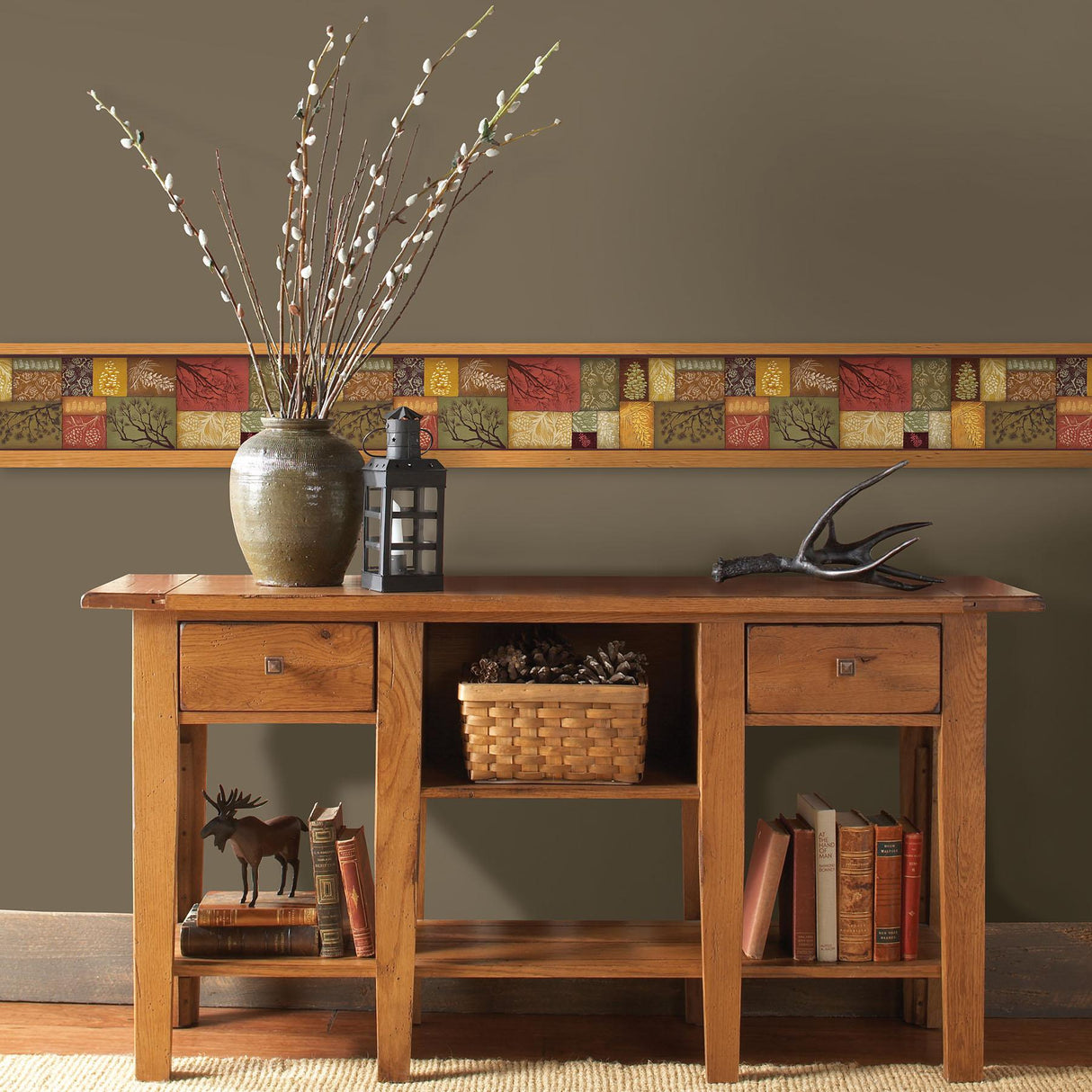 York Pinecone Collage Multicolor Patchwork Border