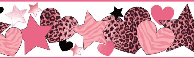 York Diva Pink Cheetah Hearts Stars Border