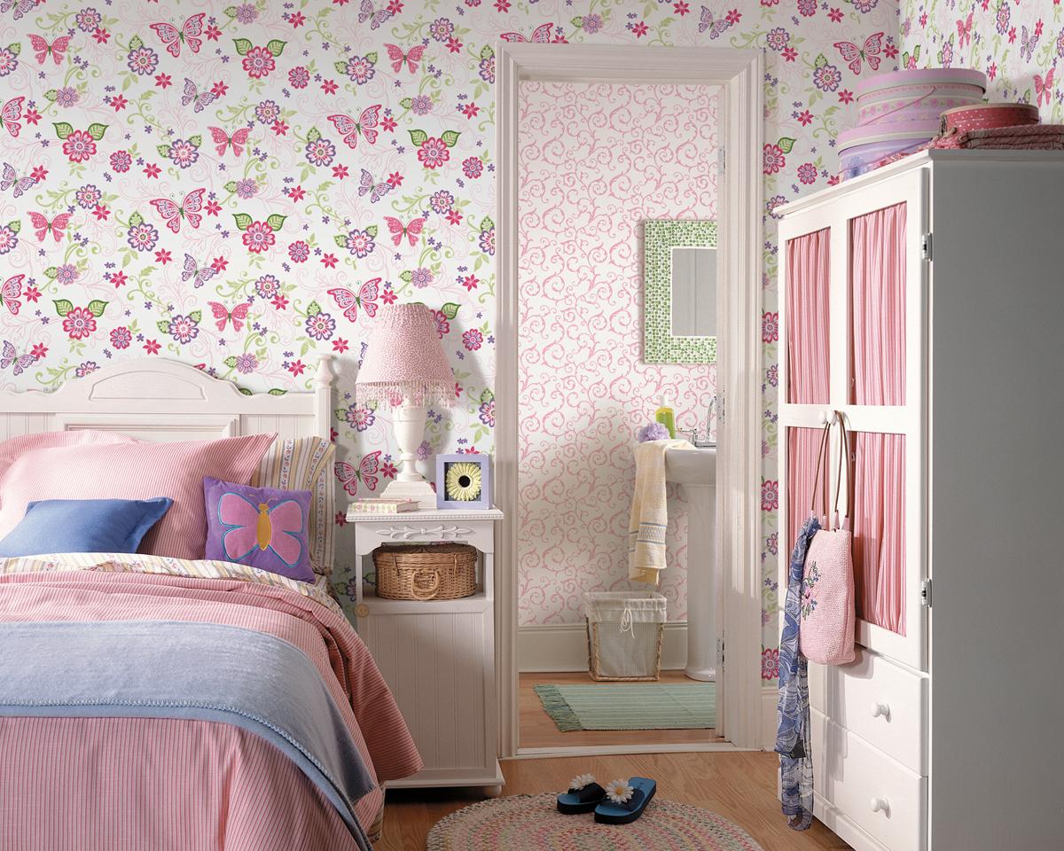 York Paisley Pink Butterfly Flower Scroll Wallpaper Wallpaper