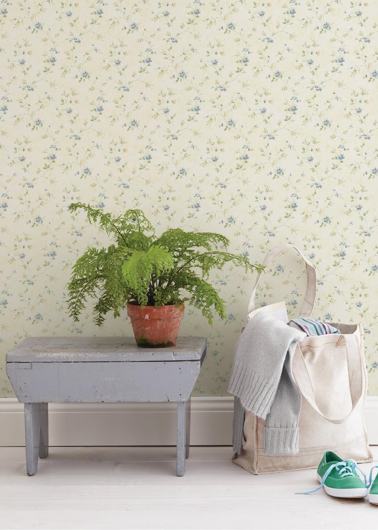 York Piper Blue Springtime Bloom Trail Wallpaper
