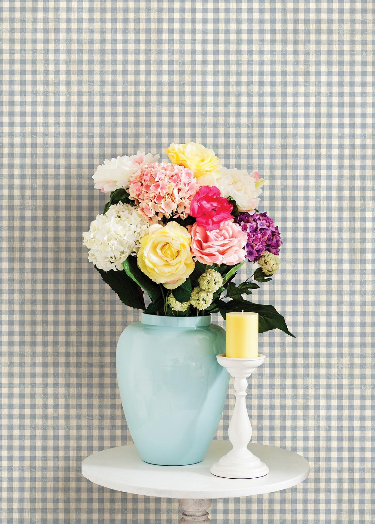 York Greer Blue Gingham Check Wallpaper