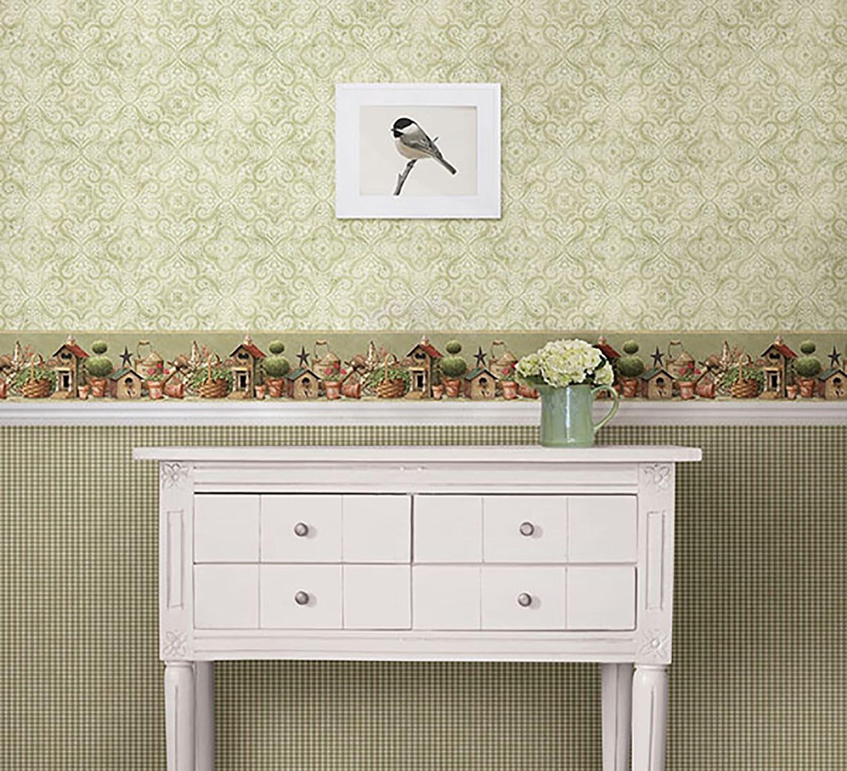 York Greer Sage Gingham Check Wallpaper