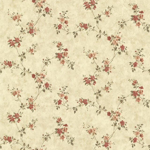 York Rose Valley Red Floral Trail Wallpaper