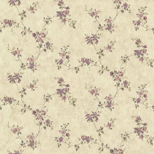 York Rose Valley Violet Floral Trail Wallpaper