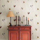 York Lisle Grey Roosters & Script Wallpaper