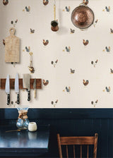 York Lisle Cream Roosters & Script Wallpaper