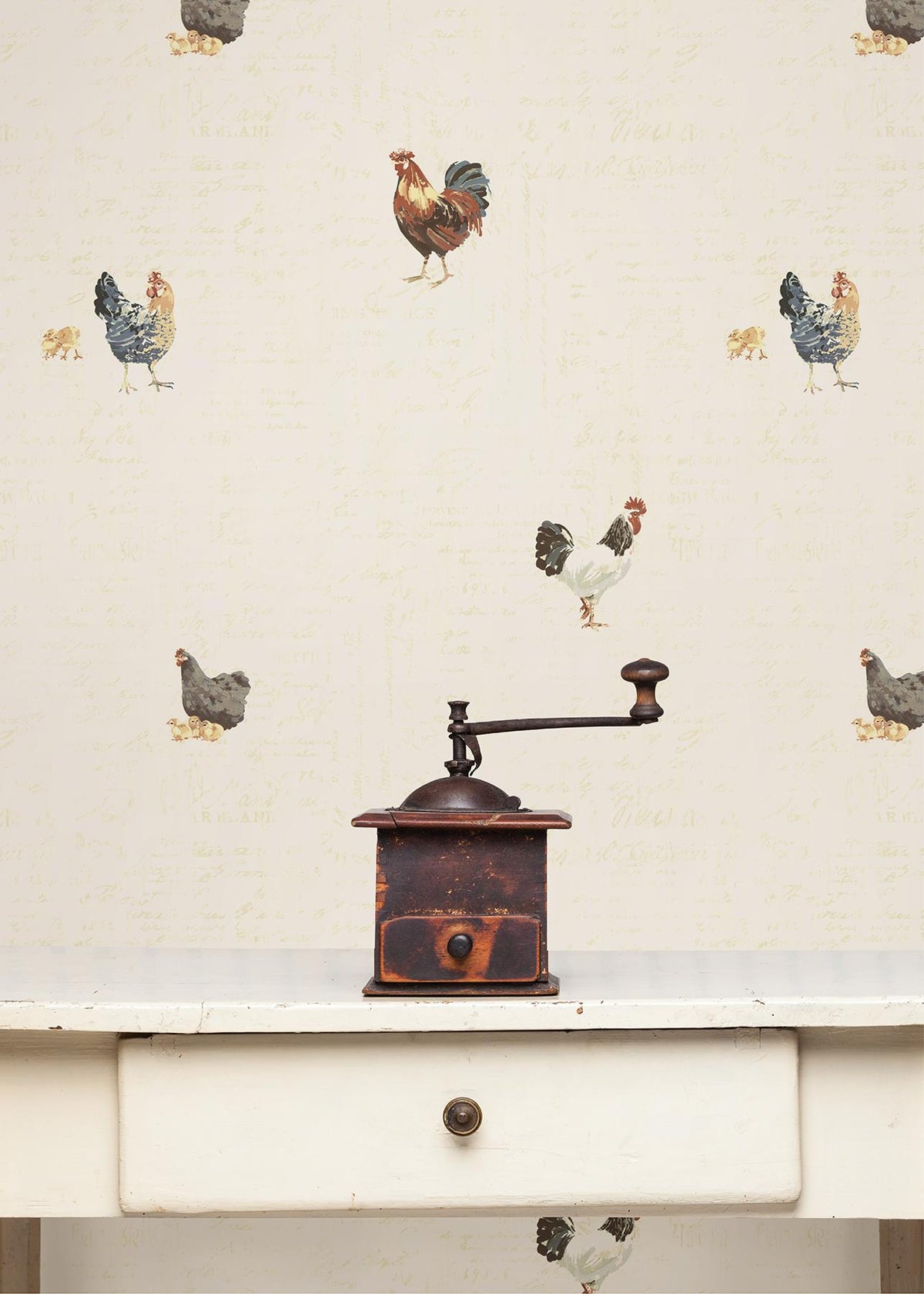 York Lisle Cream Roosters & Script Wallpaper