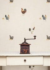 York Lisle Cream Roosters & Script Wallpaper