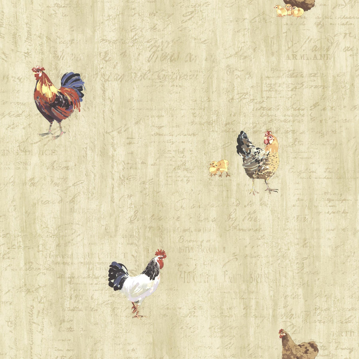 York Lisle Wheat Roosters & Script Wallpaper