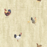 York Lisle Wheat Roosters & Script Wallpaper