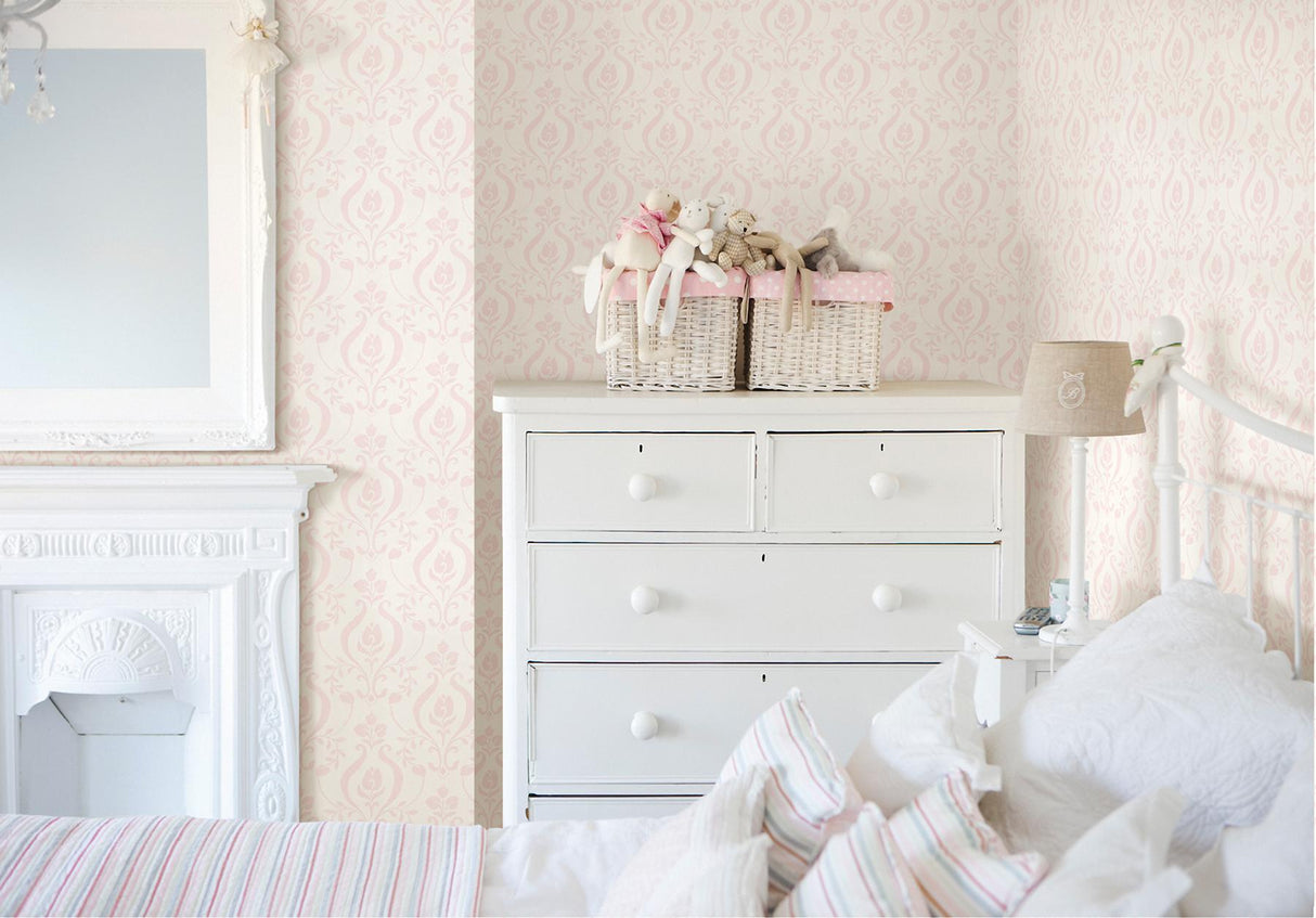 York Eloise Light Pink Damask Wallpaper