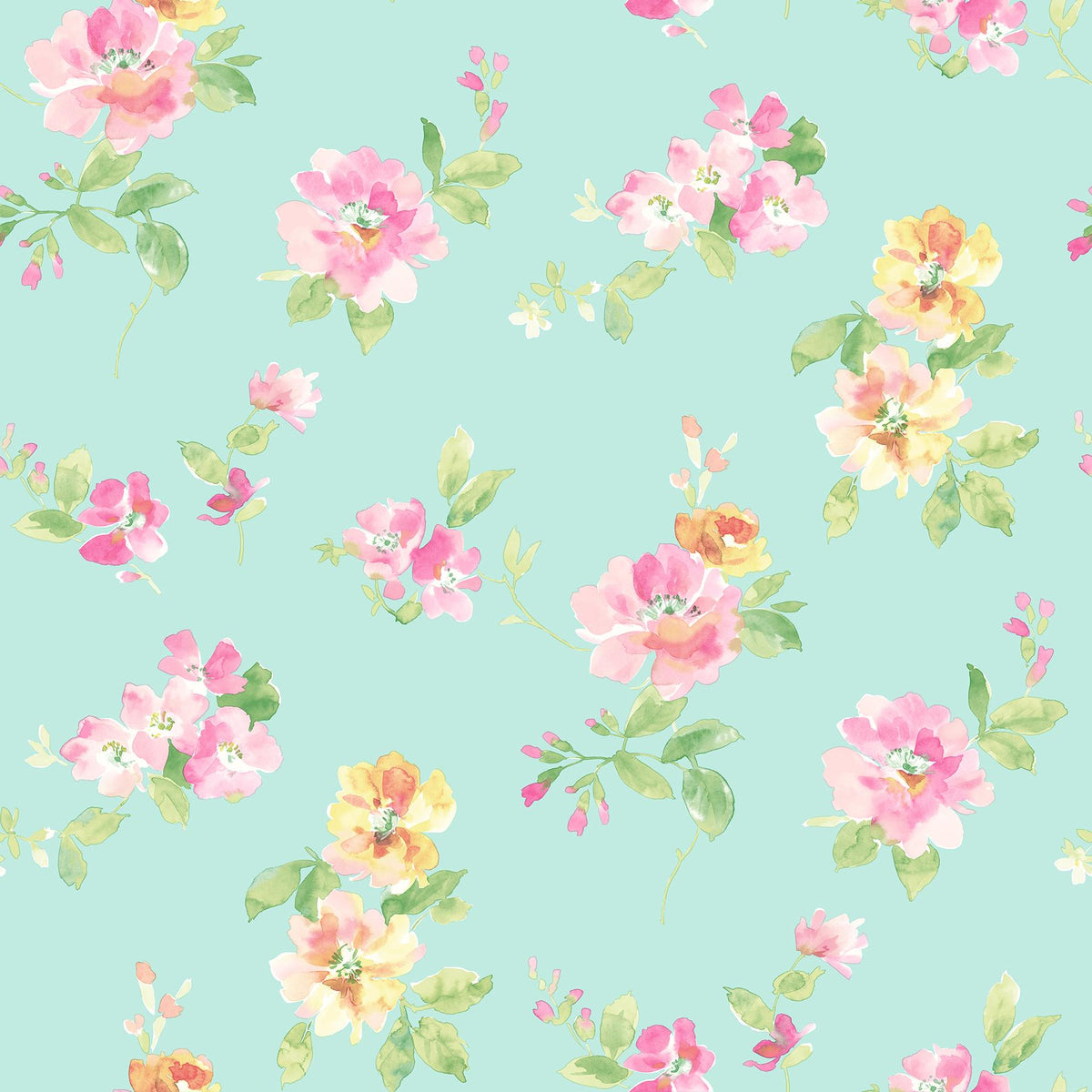 York Captiva Aqua Floral Toss Wallpaper