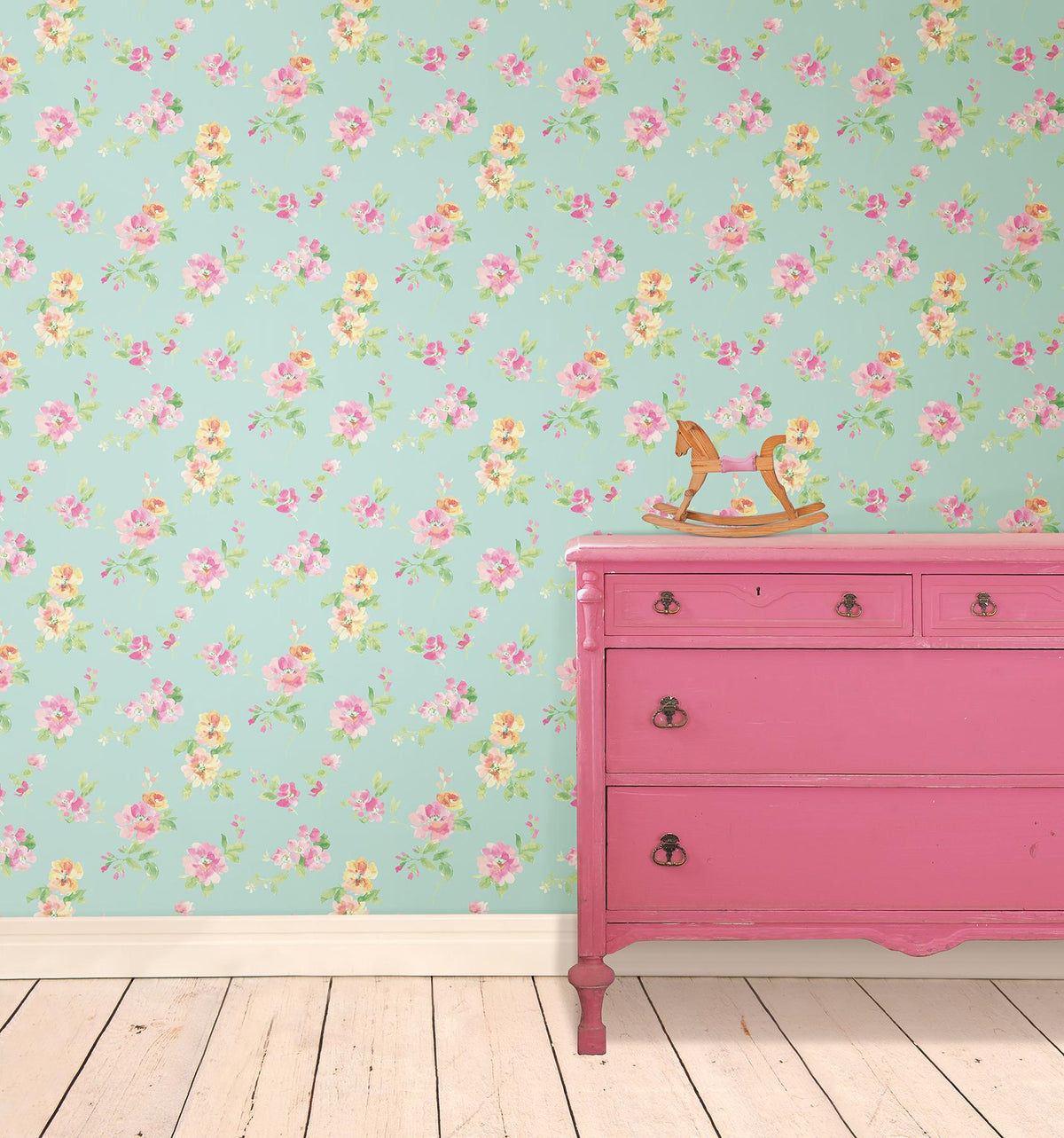 York Captiva Aqua Floral Toss Wallpaper