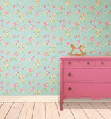 York Captiva Aqua Floral Toss Wallpaper