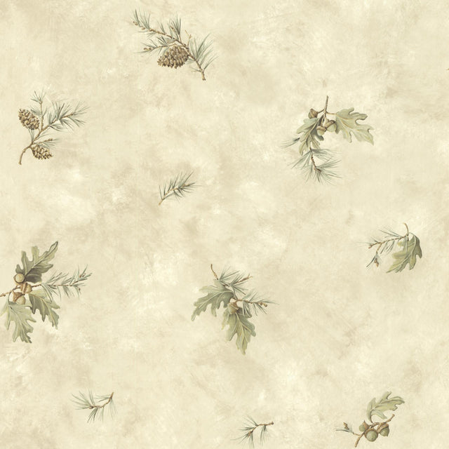 York Brimstone Bone Forest Leaf Toss Wallpaper