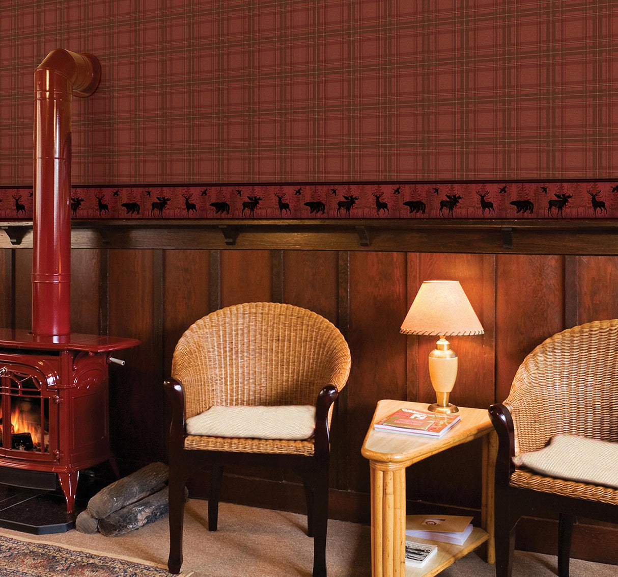 York Fox Hollow Dark Red Plaid Wallpaper