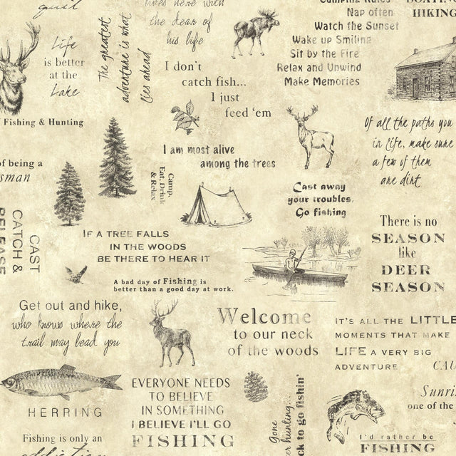 York North Hills Beige Script Wallpaper