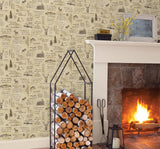 York North Hills Beige Script Wallpaper