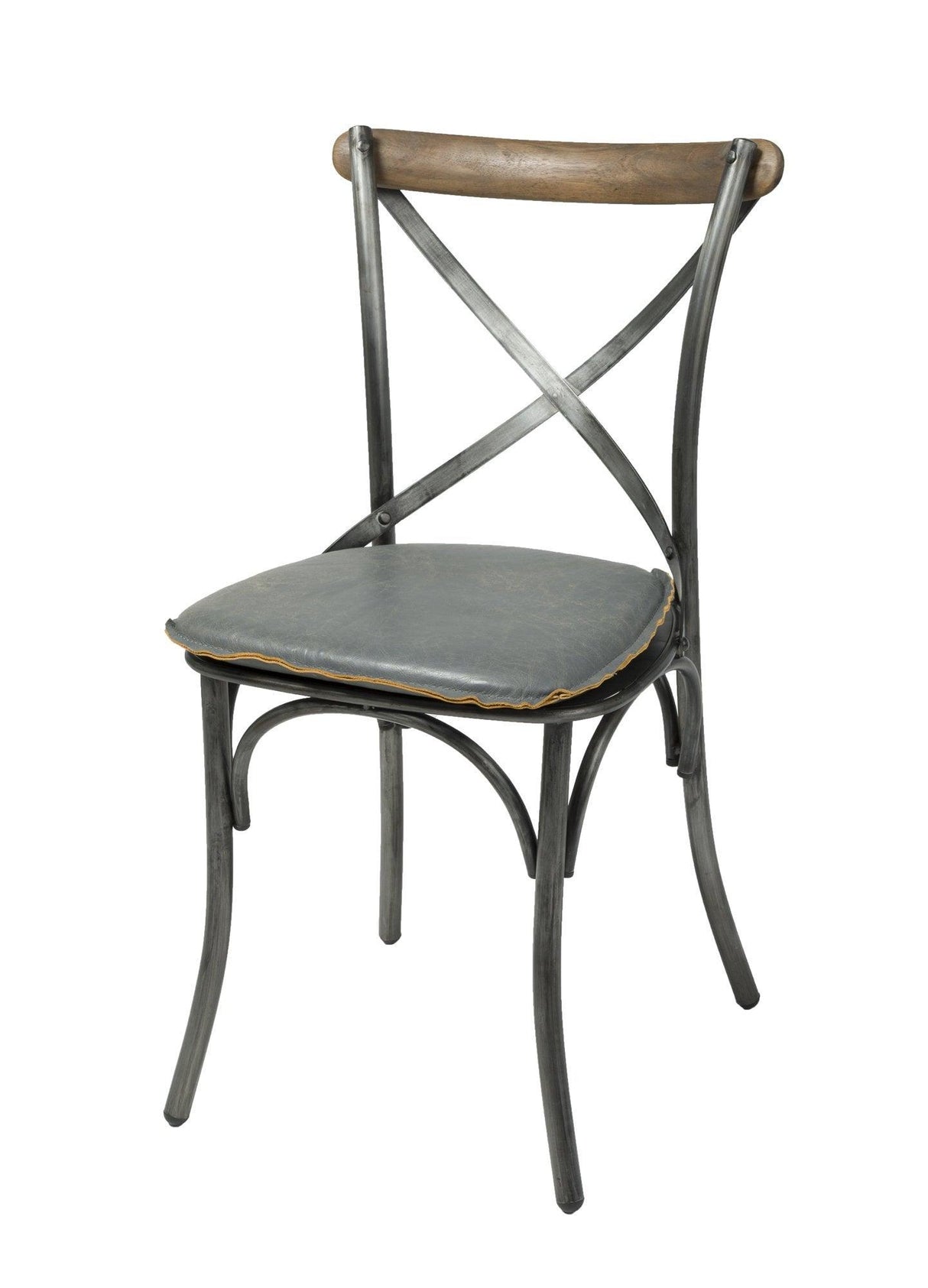 LH Home Metal Crossback Leather Cushion Seat - Grey