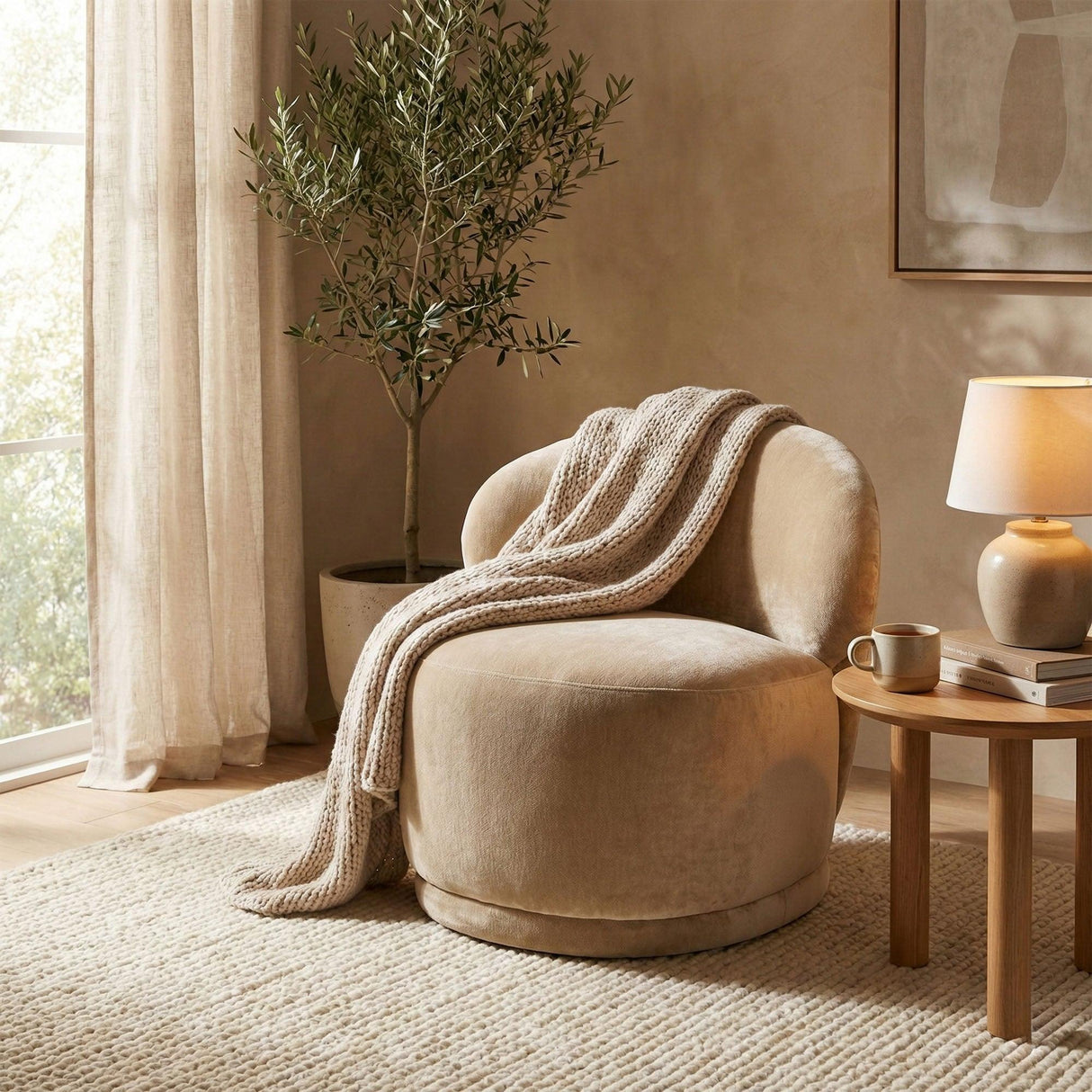 LH Home Rollo Club Chair - Distressed Velvet Natural