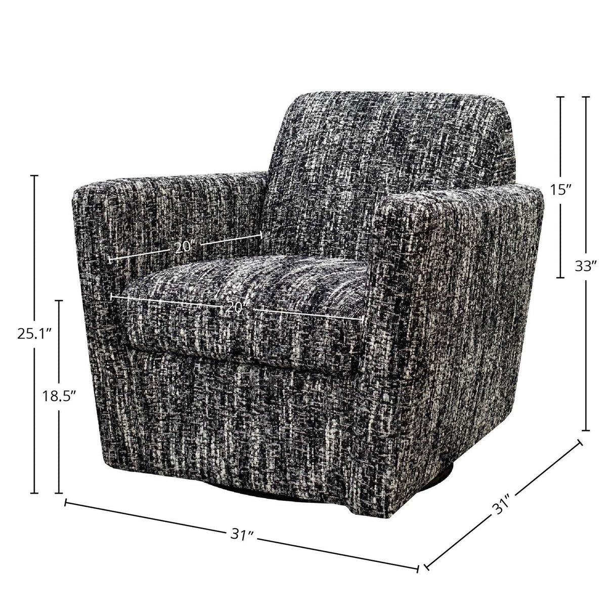 LH Home Cooper Swivel Club Chair - Chanel Black