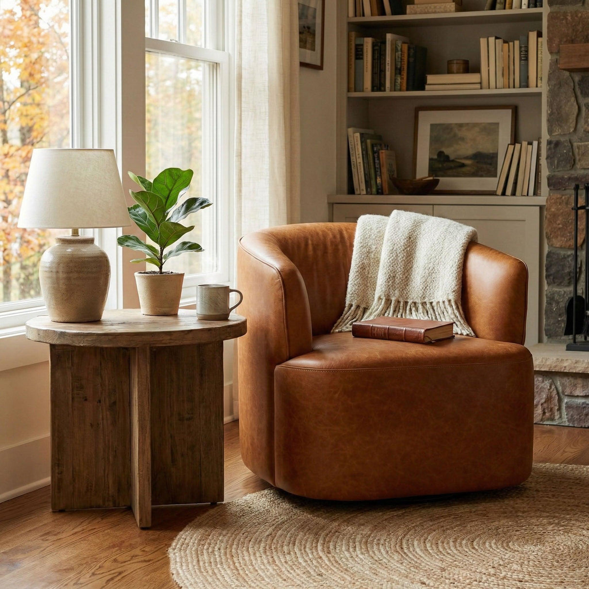 LH Home Fireside Swivel Club Chair - Saddle