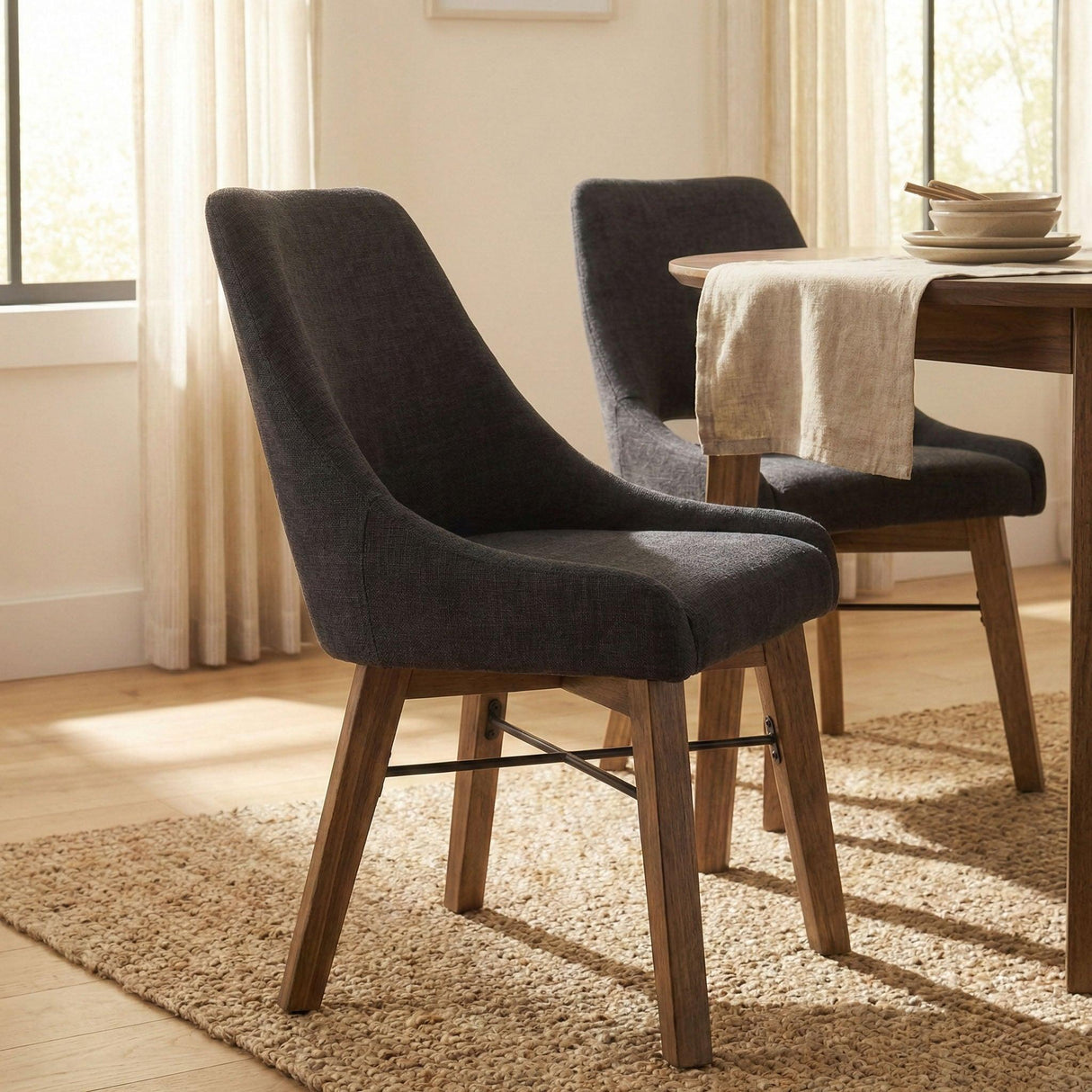 LH Home Gia Curved Dining Chair - Graphite Grey/Warm Pecan