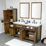 LH Home Irondale Vanity W61 in Solid Acacia Wood and Metal with White Basin