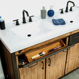 LH Home Irondale Vanity W61 in Solid Acacia Wood and Metal with White Basin