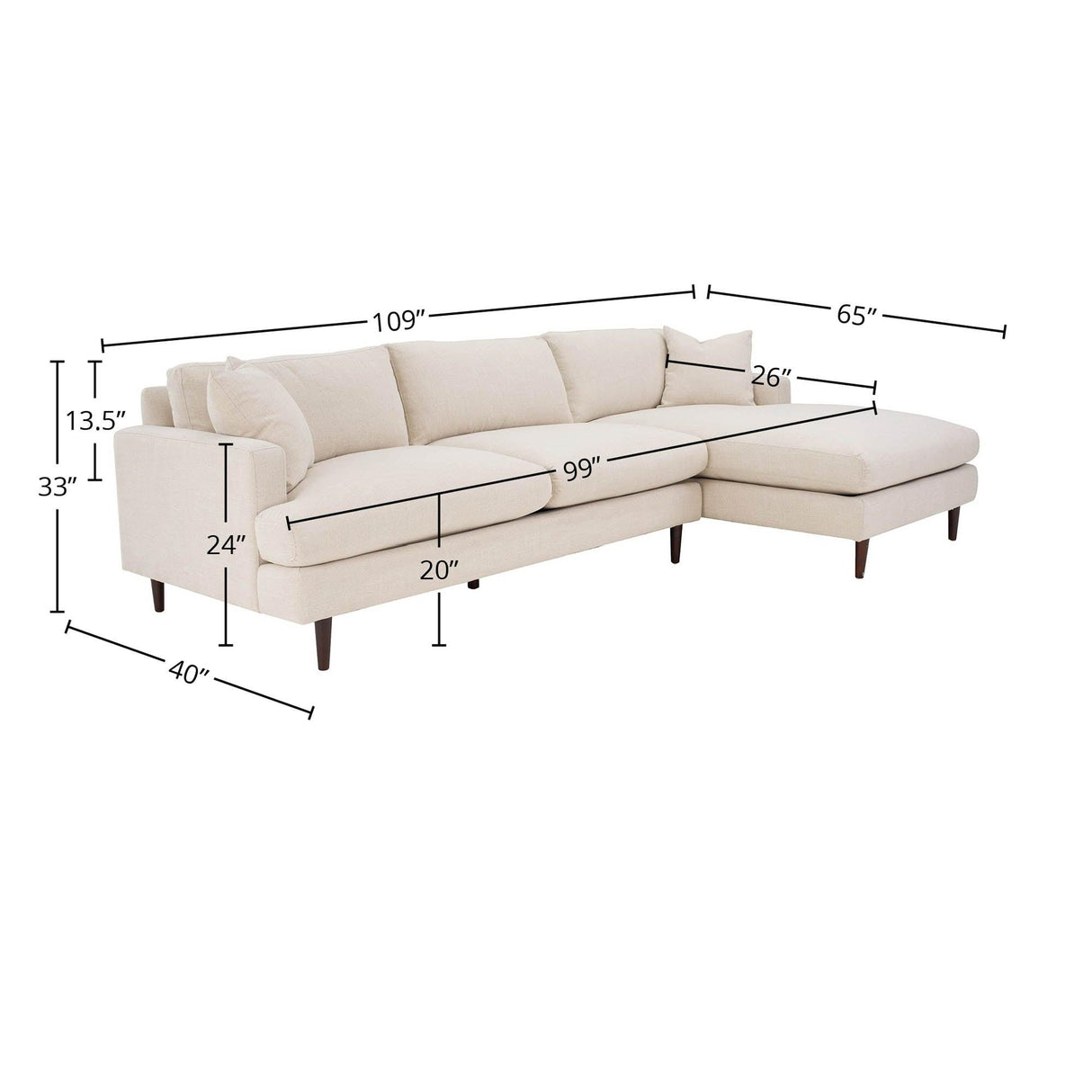 LH Home Martha Right Sectional Sofa - Beach Alabaster