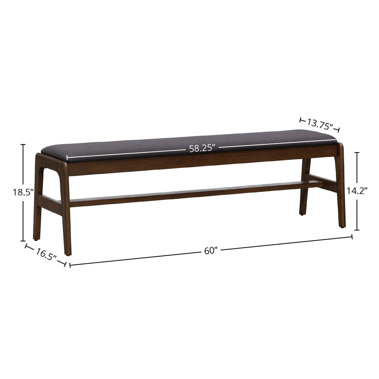 LH Home Remix Upholstered Bench - Grey
