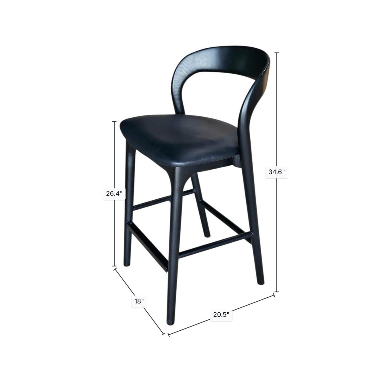LH Home Rotondo Counter Stool - Black w/ PU Seat