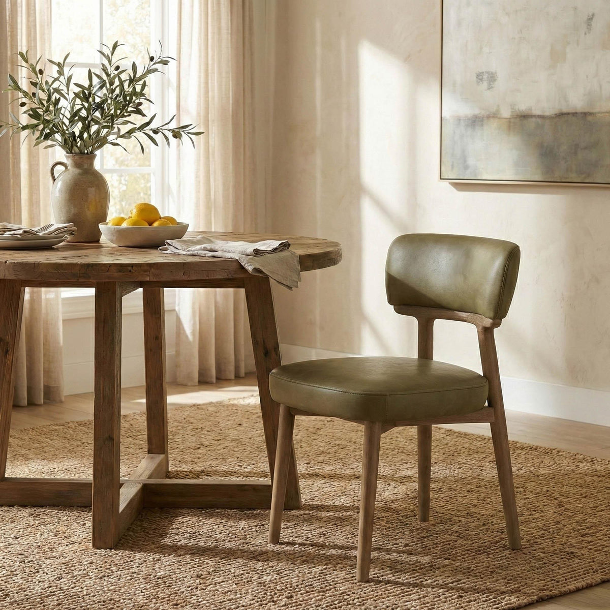 LH Home Willow Dining Chair - Sage Green Leather