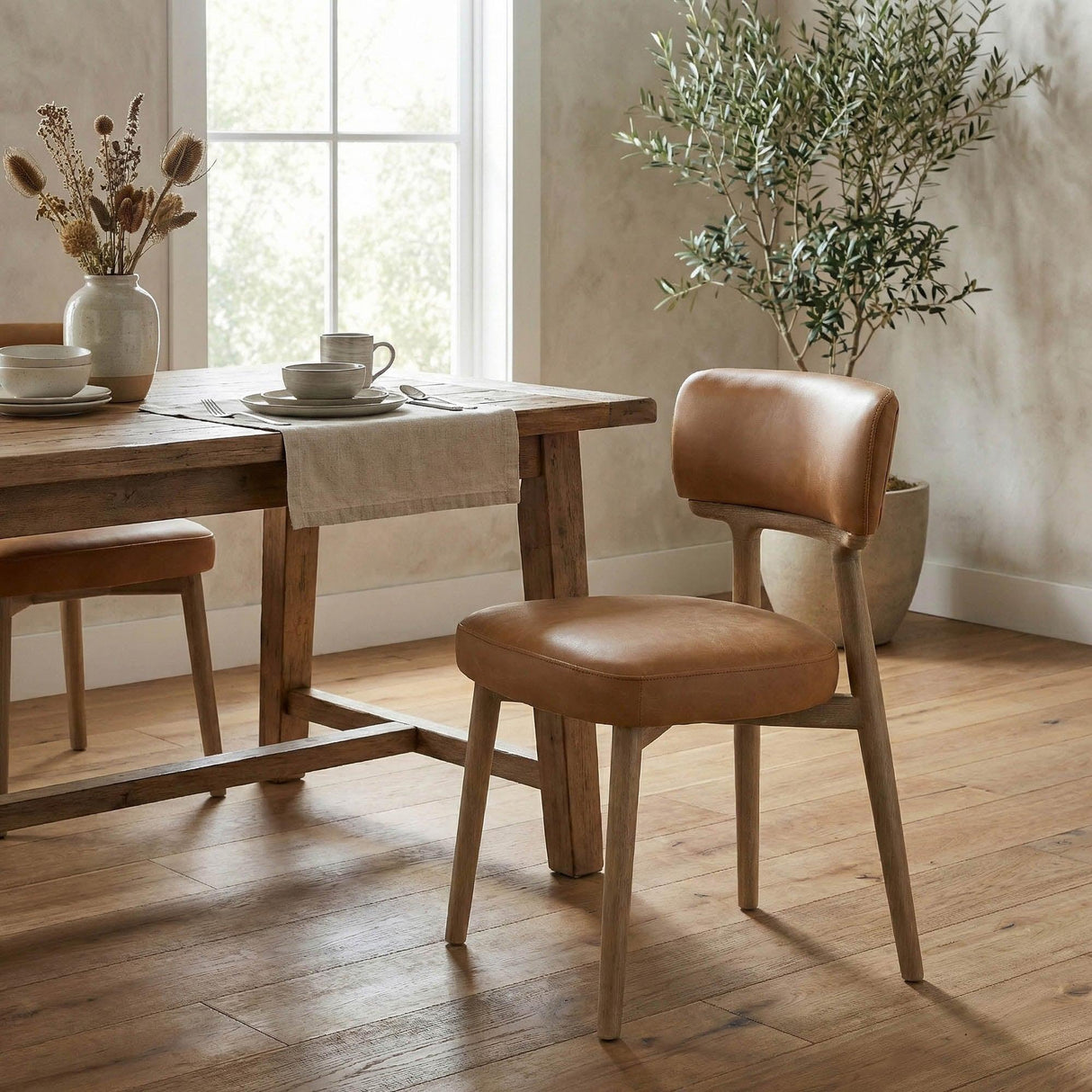 LH Home Willow Dining Chair - Tawny Leather