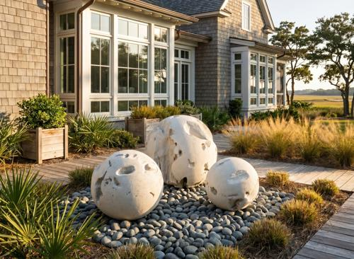 Phillips Collection Cast Root Floor Ball, SM Roman Stone Decorative Accent