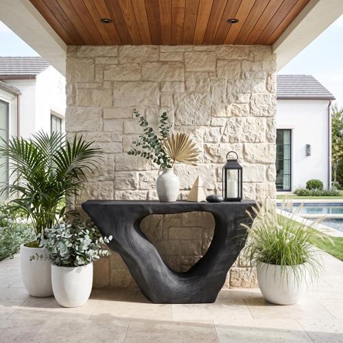 Phillips Collection Strata Charcoal Stone Console