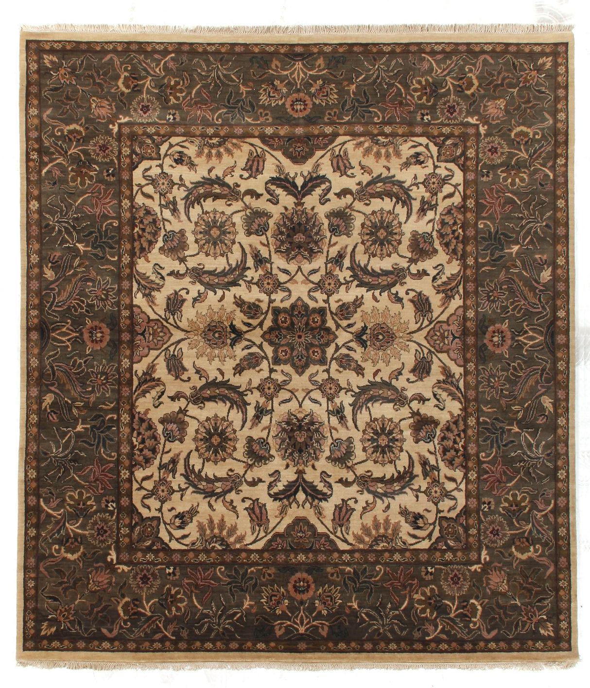 Exquisite Rugs Moghul hand-knotted New Zealand Wool 2863 Ivory/Sage 10' x 9' Area Rug