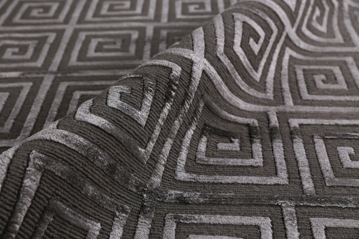 Exquisite Rugs Greek Key hand-knotted Wool/Viscose 3050 Dark Gray 9' x 6' Area Rug