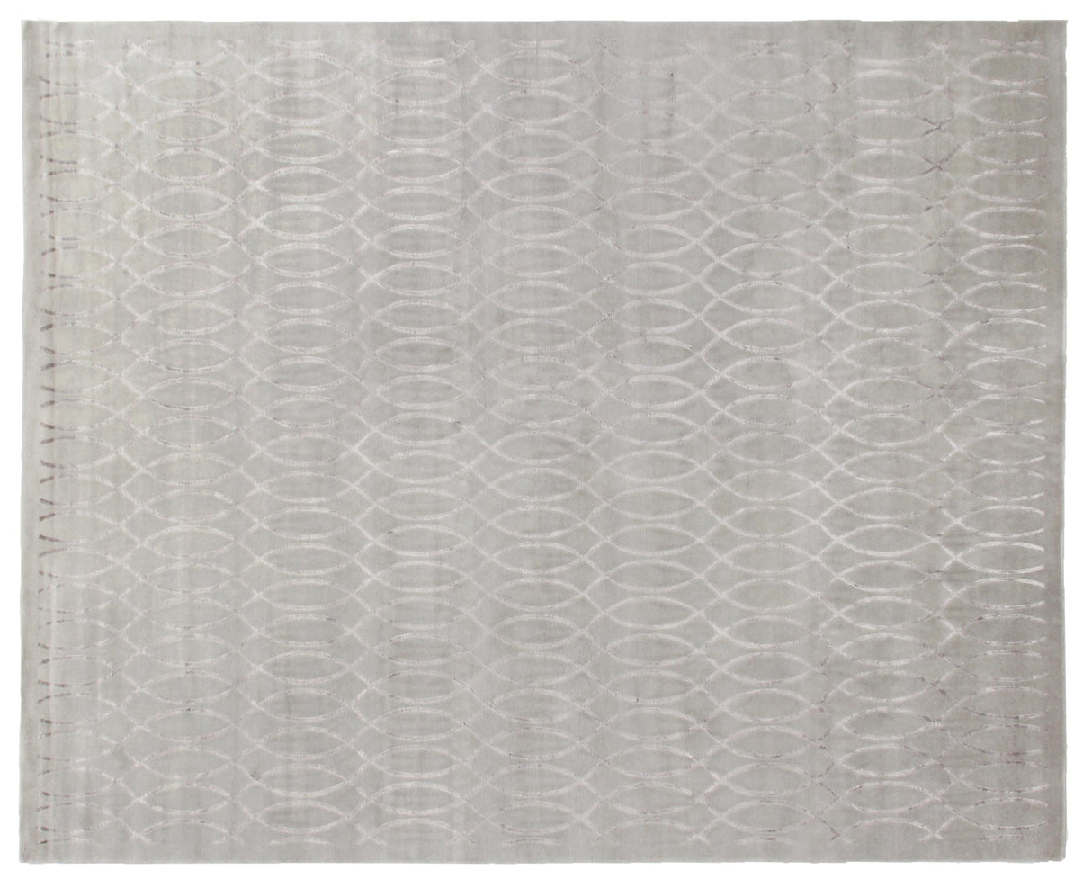 Exquisite Rugs Super Tibetan hand-knotted Wool/Bamboo Silk 3068 Silver 10' x 8' Area Rug