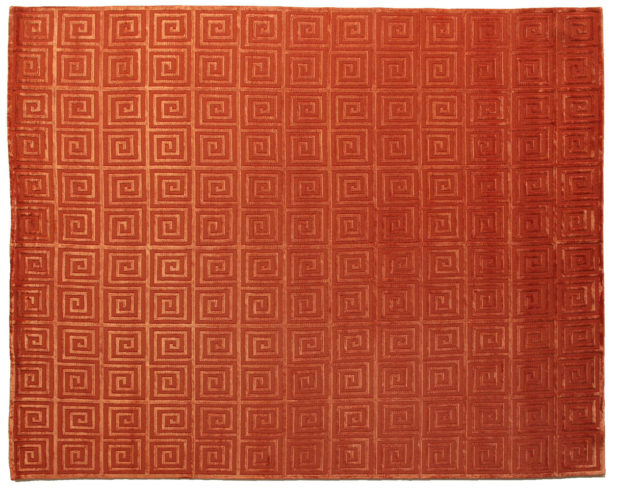 Exquisite Rugs Metro Velvet hand-knotted Wool/Viscose 3093 Rust 10' x 8' Area Rug