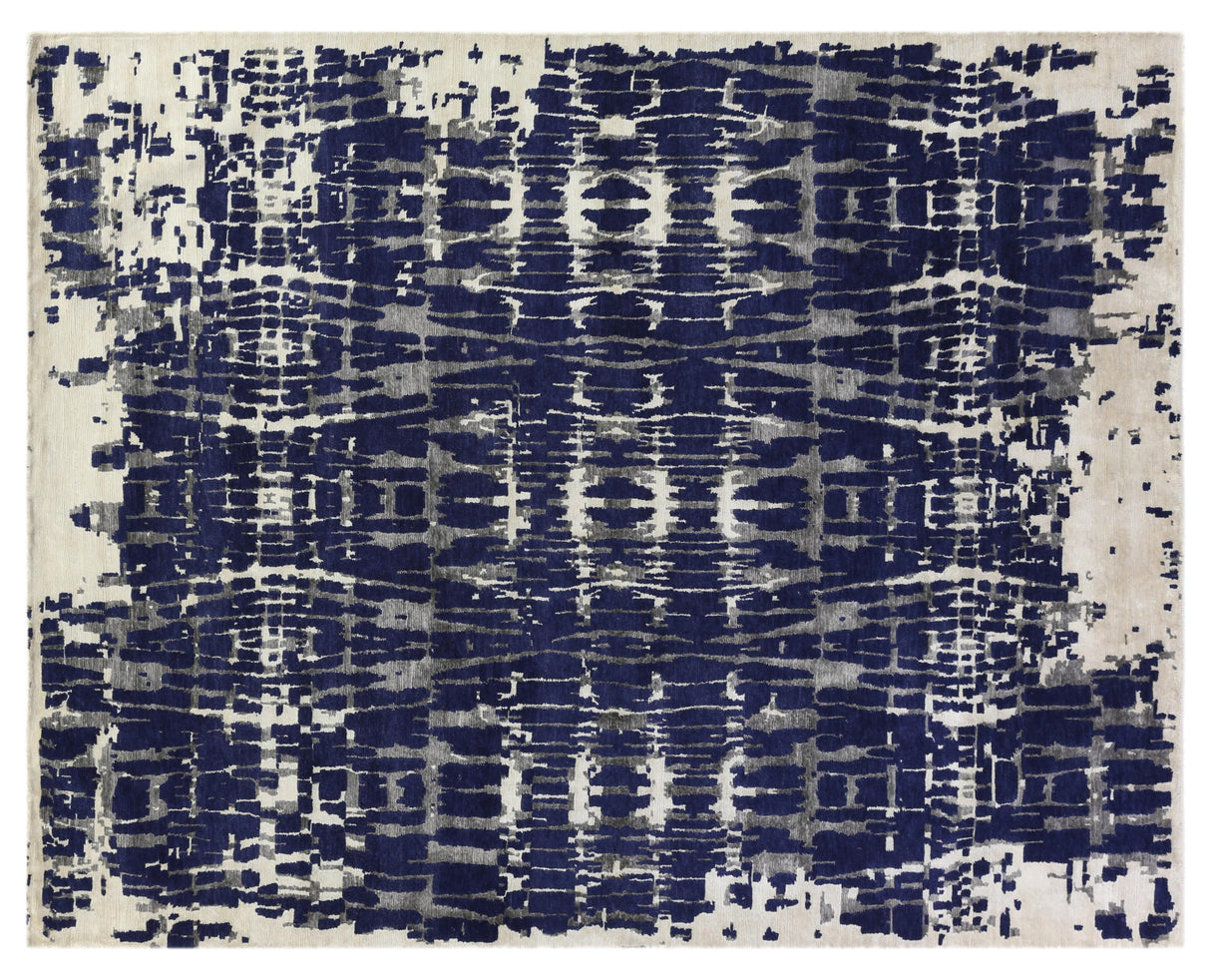 Exquisite Rugs Vertigo hand-knotted Wool/Bamboo Silk 3133 Navy/Gray/Ivory 10' x 8' Area Rug