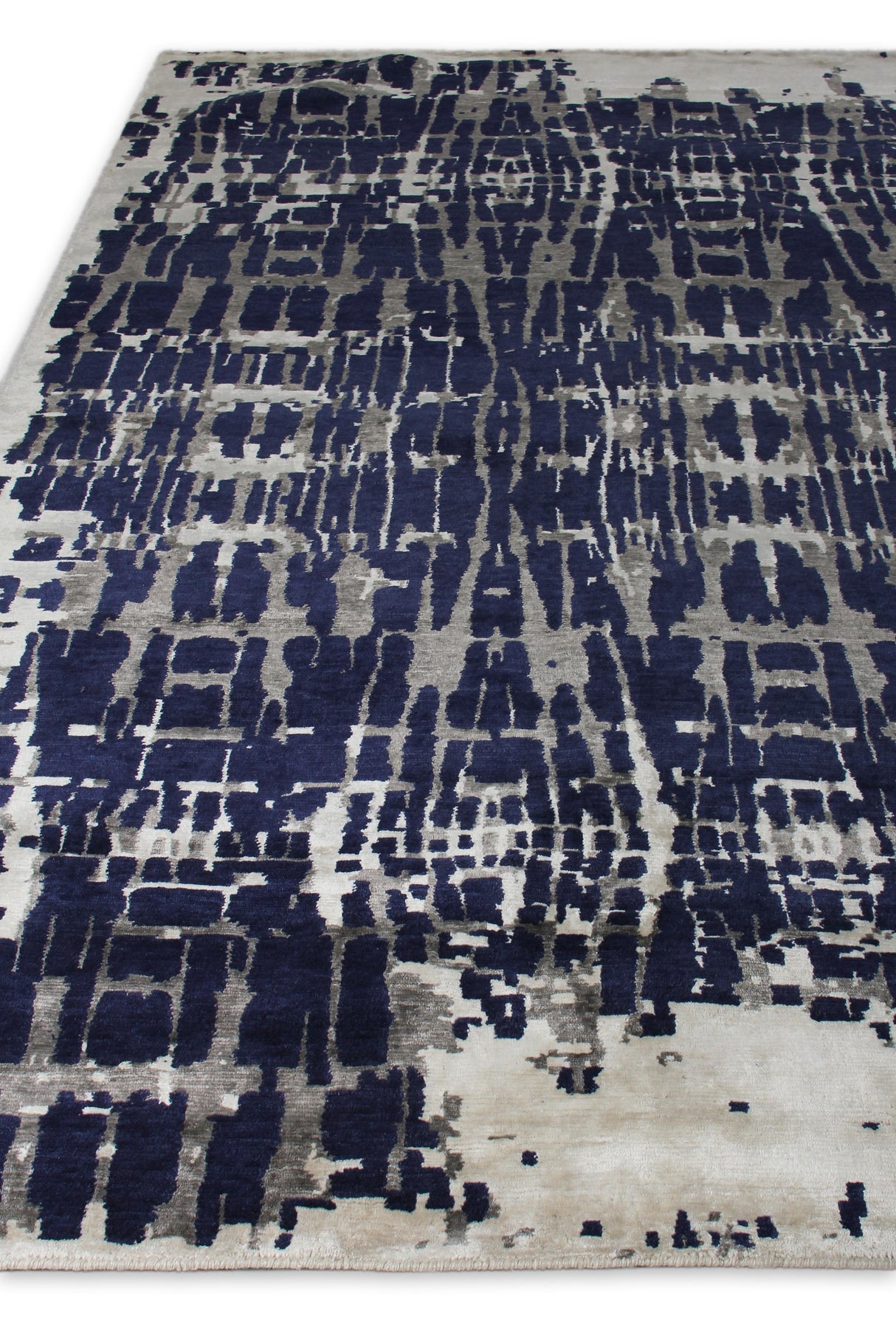 Exquisite Rugs Vertigo hand-knotted Wool/Bamboo Silk 3133 Navy/Gray/Ivory 10' x 8' Area Rug