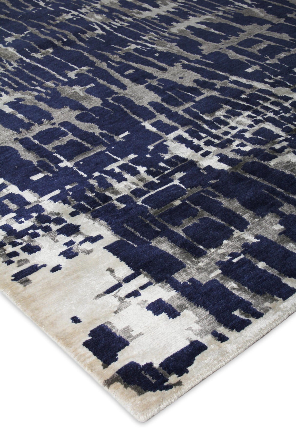 Exquisite Rugs Vertigo hand-knotted Wool/Bamboo Silk 3133 Navy/Gray/Ivory 10' x 8' Area Rug