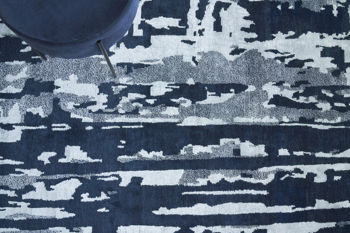 Exquisite Rugs Carrina hand-knotted Wool/Bamboo Silk 3135 Navy/Silver 10' x 8' Area Rug