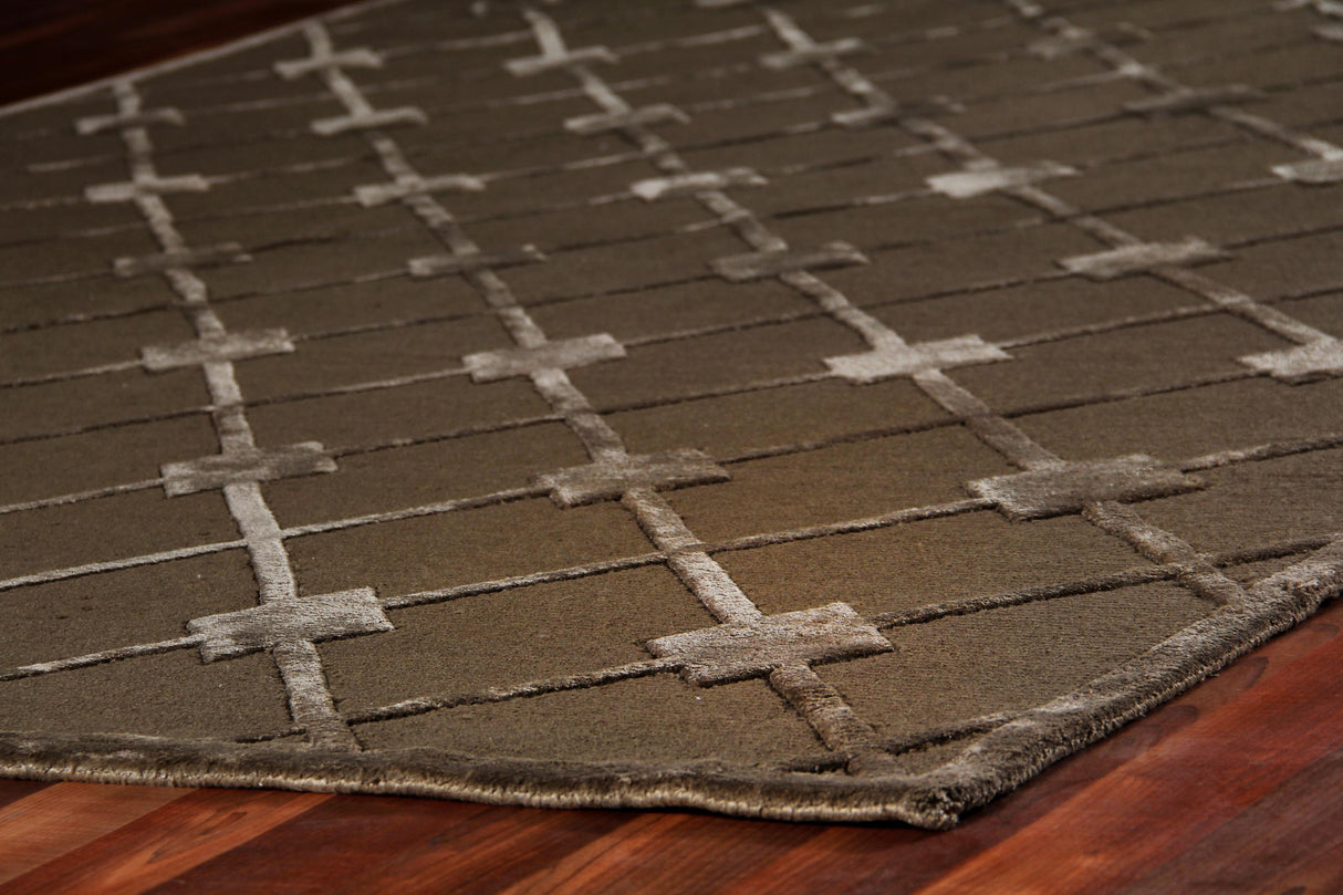 Exquisite Rugs Metro Velvet hand-knotted Wool/Viscose 3221 Khaki 12' x 9' Area Rug