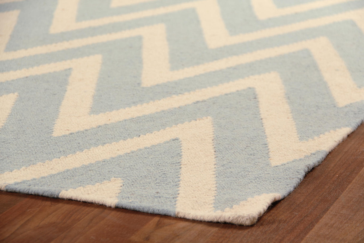 Exquisite Rugs Flatweave flatweave New Zealand Wool 3547 Turquoise/White 8' x 5' Area Rug