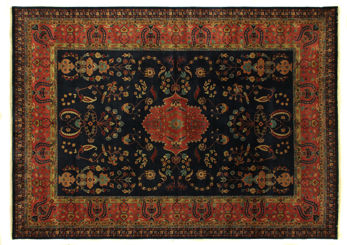 Exquisite Rugs Antique Weave Sarouk hand-knotted New Zealand Wool 4003 Navy 8' x 8' Area Rug