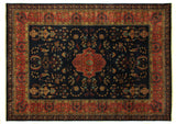 Exquisite Rugs Antique Weave Sarouk hand-knotted New Zealand Wool 4003 Navy 8' x 8' Area Rug